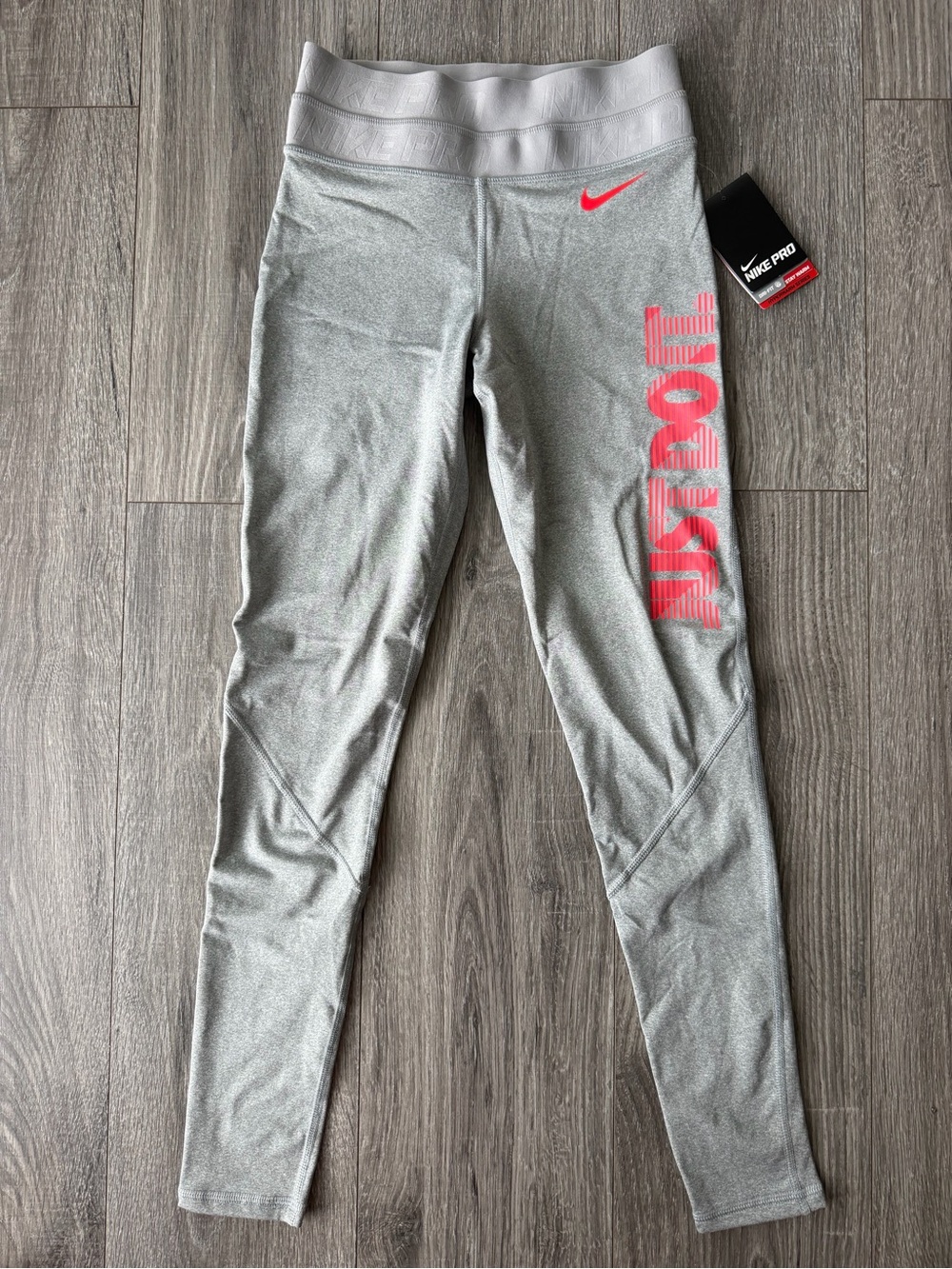 Nike Light Grey Leggings w/Bright Pink 'Just Do It' Graphic